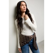 Lupinn Kadın Beyaz Uzun Kollu Slim Fit Yanı Drapeli Basic Dokulu Bluz - Kadın Bluz