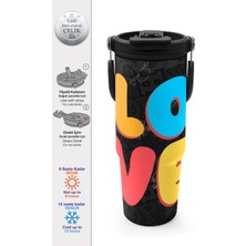 Coral High Renkli Love Desenli Pipetli ve Direkt Içim Çelik Termos 900 ml 38706