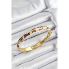 Efe Avm Mineli Pirinç Fuşya ve Krem Petek Motifli Gold Renk Kadın Kelepçe - Lisinya