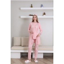 Erdeniz Tekstil Doğum Öncesi ve Sonrası Kullanıma Uygun Hamile Lohusa Pijama/sabahlık Takımı-3 Parça