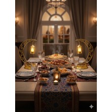 Dodomar 28 cm Ramazan Dekoratif Masa Üstü LED Lamba Seti - Gold Hilal - Kancalı