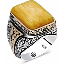 Fumeyabi ​gümüş Sıkma Kehribar Kare Erkek Yüzük