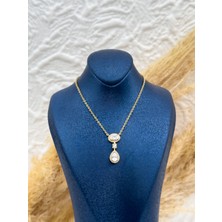 Livora Jewelry 925 Ayar Gümüş Gold Renk Damla Kesim Taşlı Zarif Kadın Kolye