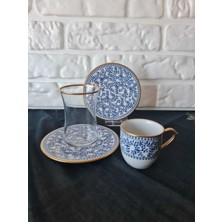 Konyax Blues 6 Kişilik 18 Parça Türk Kahve ve Çay Takımı