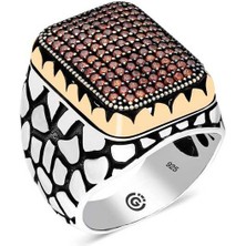 Fumeyabi Gümüş Kırmızı Zirkon Taşlı Kare Erkek Yüzük