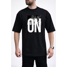 Caddekombin Erkek Doğa Temalı On Yazı Baskılı Bisiklet Yaka Siyah T-Shirt