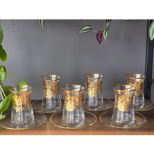 Konyax Yelpaze Gerçek Altın Işlemeli El Işçiliği Çay Seti 6 Kişilik