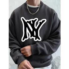 Basit Ny Logo Baskı Erkek Tişörtü Kış Polar Sıcak Kapüşonlular Kore Büyük Boy Bisiklet Yaka S