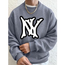 Basit Ny Logo Baskı Erkek Tişörtü Kış Polar Sıcak Kapüşonlular Kore Büyük Boy Bisiklet Yaka S