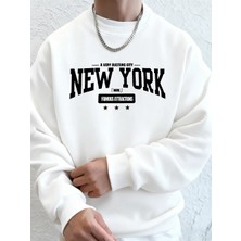 New York Bustling City Baskılı Erkek Sweatshirtleri Kışlık Oversize Kapüşonlu Spor Bisiklet Y
