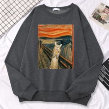 Rahat Sokak Kadın Kazak Yağlıboya Cat's Catbaskı Hoody Rahat Polar Kazak Gevşek Sıcak Kadın S