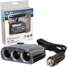 Olesson 1505 12-24V Çift USB Girişli 120W 80CM Kablolu 3'lü Araç Çakmak Çoklayıcı