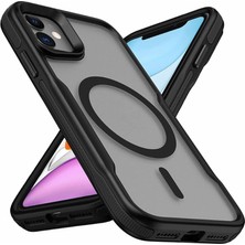 Hype Store iPhone 11 ile Uyumlu Lamer Kapak Magsafe Destekli Siyah Kenarlı Mat Buz Şeffaf Kılıf – Airbag Köşe K