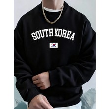 Güney Kore Bayrağı Baskılı Erkek Sweatshirtleri Kışlık Bisiklet Yaka Kapüşonlu Üstler Sokak P