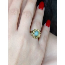 Esha Store Doğal Taş Amazonit Doğal Taşlı Antik Ayarlanabilir Kadın Yüzük EUY91AOT