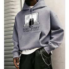 Endişelenmeyin Ben Teknik Destek'teniyim Baskılı Erkek Gençlik Üstleri Cepli Retro Kapüşonlu