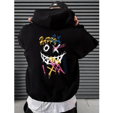 Mutlu Kelime Komik Kişilik Renkli Desen Hoody Erkekler Cep Çizgi Roman Kazak Sonbahar Yumuşak