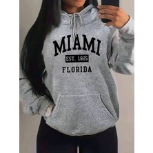 Miami Est 1825 Şehir Sanat Mektup Baskılar Kadın Hoodie Cep Streetwear Harajuku Gevşek Hoody