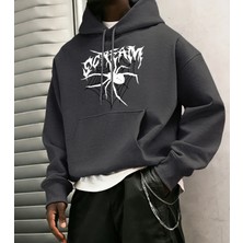 Büyük Siyah Bir Örümcek Kırmızı Örümcek Ağı Üzerinde Yatıyor Baskılı Erkek Bol Rahat Sokak Gi