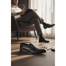 Enoch Hakiki Deri Siyah Klasik Bağcıklı Erkek Ayakkabı (Lazer Işlemeli)