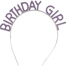 Osense Mor Renk Kristal Taşlı Parlak Birthday Girl Yazılı Taç 16X17 cm