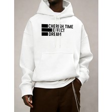 Zamanı Değerlendirin Efektli Rüya Baskılı Erkek Basit Günlük Kapüşonlu Bol Sonbahar Sıcak Uzu