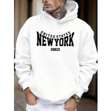 Amerika Birleşik Devletleri New York Est 1986 Baskılı Erkek Sonbahar Polar Kapşonlu Kazaklar