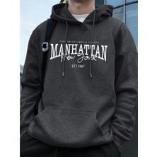 Manhattan New York Kelimeler Baskılı Erkek Kapüşonlu Üstleri Sonbahar Bol Sweatshirt Hip Hop