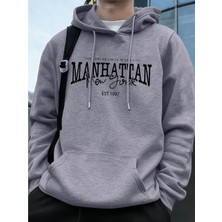 Manhattan New York Kelimeler Baskılı Erkek Kapüşonlu Üstleri Sonbahar Bol Sweatshirt Hip Hop