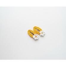 Winy Concept El Örgüsü Sarı Zeminli Beyaz Papatya Çıt Çıt Toka Seti - 2’li Örgü Toka