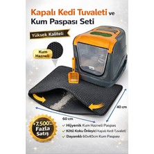 Kapalı Kedi Tuvaleti + Çift Katmanlı Kedi Kumu Paspası Seti (Kürek Hediyeli)