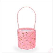 Süsle Bebek ve Parti Hortum Saplı Kalpli Pembe Pelüş Kutu Orta Boy - 14 cm