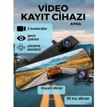 Conio 10 Inç Dokunmatik Ayna Araç Kamerası | Çift Kamera, Geniş Açı, Gece Görüşü, Çarpma Sensörü