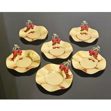 Atabey Home Metal 6'lı Çay Tabağı Döküm Kirazlı Altın
