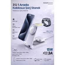 Ecuy 3ın1 LED Işıklı Kablosuz Şarj Cihaz Stand Magesafe Uyumlu Iphone Android Uyumlu 15W Hızlı Şarj