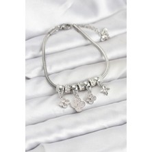 Taş Ve Oyun Atölyesi Taşveoyunatölyesi Pirinç Gümüş Renk Yonca Model Kadın Bileklik TG27BB8266