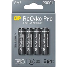 Gp Recyko Pro 2000 Mah Şarjlı AA Pil 4'lü Set Yüksek Kapasite ve Çevre Dostu Kullanım