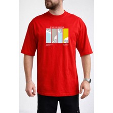 Caddekombin Erkek My Life Is Of Adventure Yazı Baskılı Bisiklet Yaka Kırmızı T-Shirt