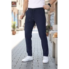 Bürke Erkek Lacivert Renk Beli Lastikli Bağcıklı Duble Paça Jogger Eşofman