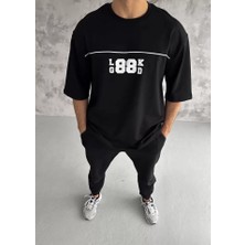 ModaSize Unisex Bisiklet Yaka Baskılı Oversize T-Shirt - Siyah