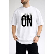 Caddekombin Erkek Doğa Temalı On Yazı Baskılı Bisiklet Yaka Beyaz T-Shirt