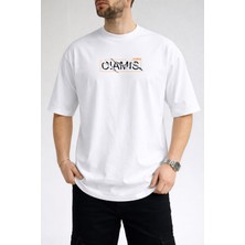 Caddekombin Erkek West Java Yazı Baskılı Bisiklet Yaka Beyaz T-Shirt