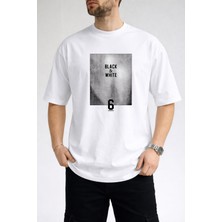 Caddekombin Erkek Black & Whıte Yazı Baskılı Bisiklet Yaka Beyaz T-Shirt