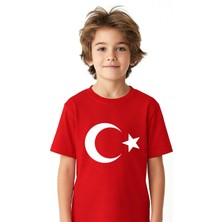 Lovexi Türk Bayrağı Ay Yıldız Baskılı Kırmızı Kısakol Tişört (23 Nisan  19 Mayıs)
