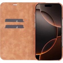 Shoplet Buğz Apple iPhone 16 Pro Max Uyumlu, Hakiki Deri, El Yapımı, Cüzdanlı Kılıf, Gölgeli Taba