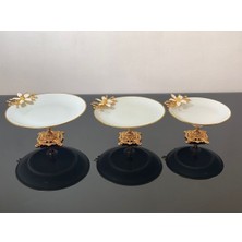 Atabey Home Döküm Ayaklı Yuvarlak Sunumluk 3 Parça Set Beyaz Çiçek