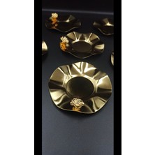 Atabey Home Metal Gold Çiçek Detayli 6' Lı Çay Tabağı