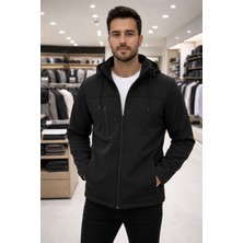 Erkek Çıkarılabilir Kapüşonlu, Rüzgar ve Yağmura Dayanıklı Softshell Mont