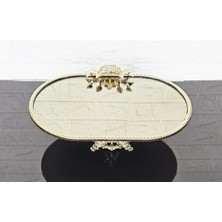 Atabey Home Bronz Ayna Büyük Kayık Sunumluk Döküm Gold Çerçeveli ve Kare Ayaklı 33 cm