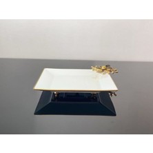 Atabey Home Porselen Küçük Ayaklı Kare Sunumluk 25 cm Papatya Siyah